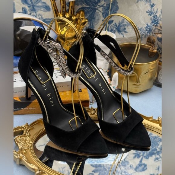 🆕 GIANNI BINI 🧿 NWOB August Embellished Snake Sandals, Black Suede - Sz US 7 M - Picture 3 of 13